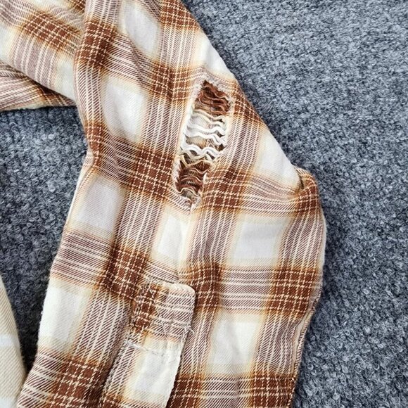 American Eagle Cropped‎ Hooded Multicolor Brown And Tan Flannel Shirt Size Small - Picture 7 of 16